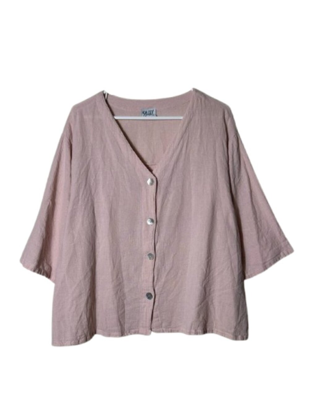 Oh my gauze pink shell button short sleeve top womens 2 or L/XL